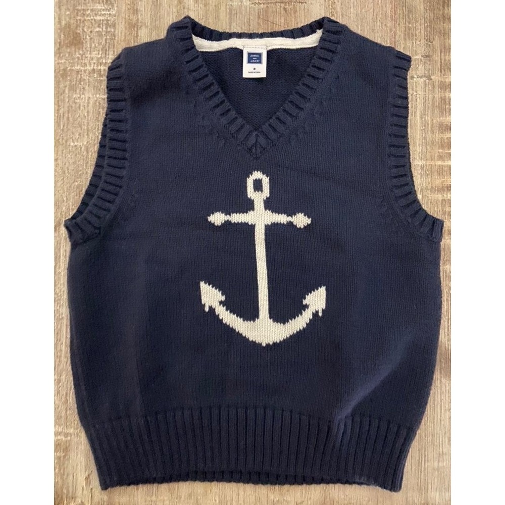 Janie and Jack toddler boy Nautical/Anchor vest sz 3 NWOT - Picture 1 of 3
